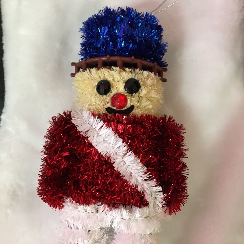 Festive Soldier Ornament with Red and Blue Tinsel